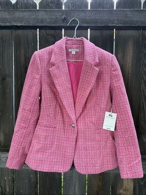 Free Assembly Pink Tweed Single-Button Blazer
